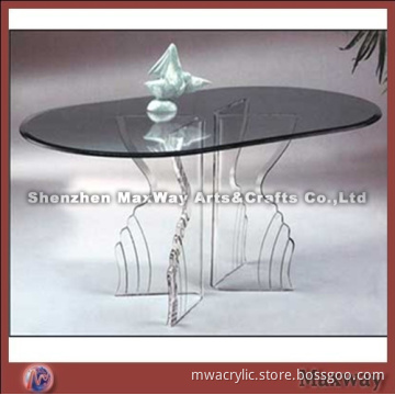Coffee elliptic acrylic table with heat bending legs